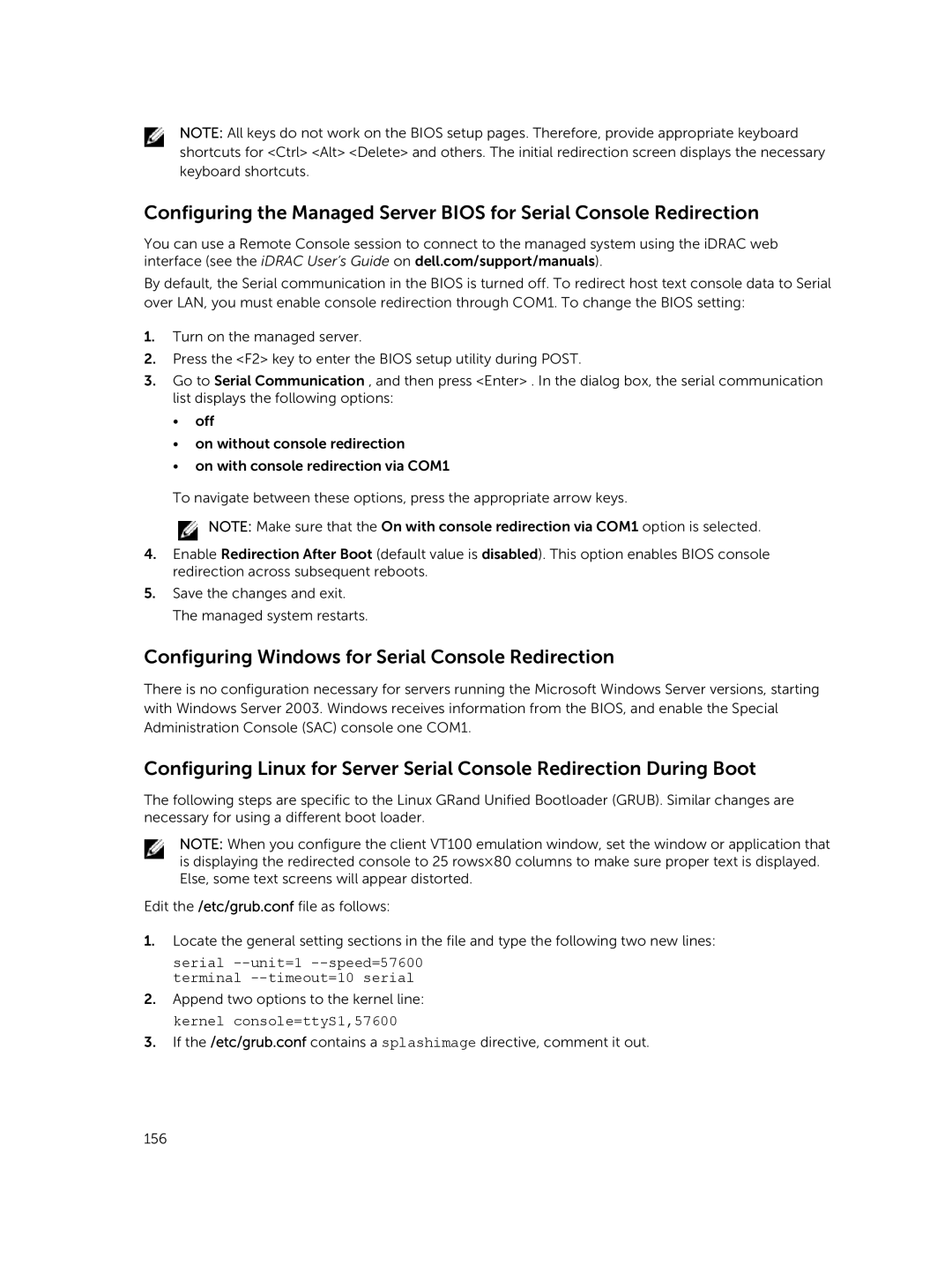 Dell 2 Configuring Windows for Serial Console Redirection, Serial --unit=1 --speed=57600 terminal --timeout=10 serial 