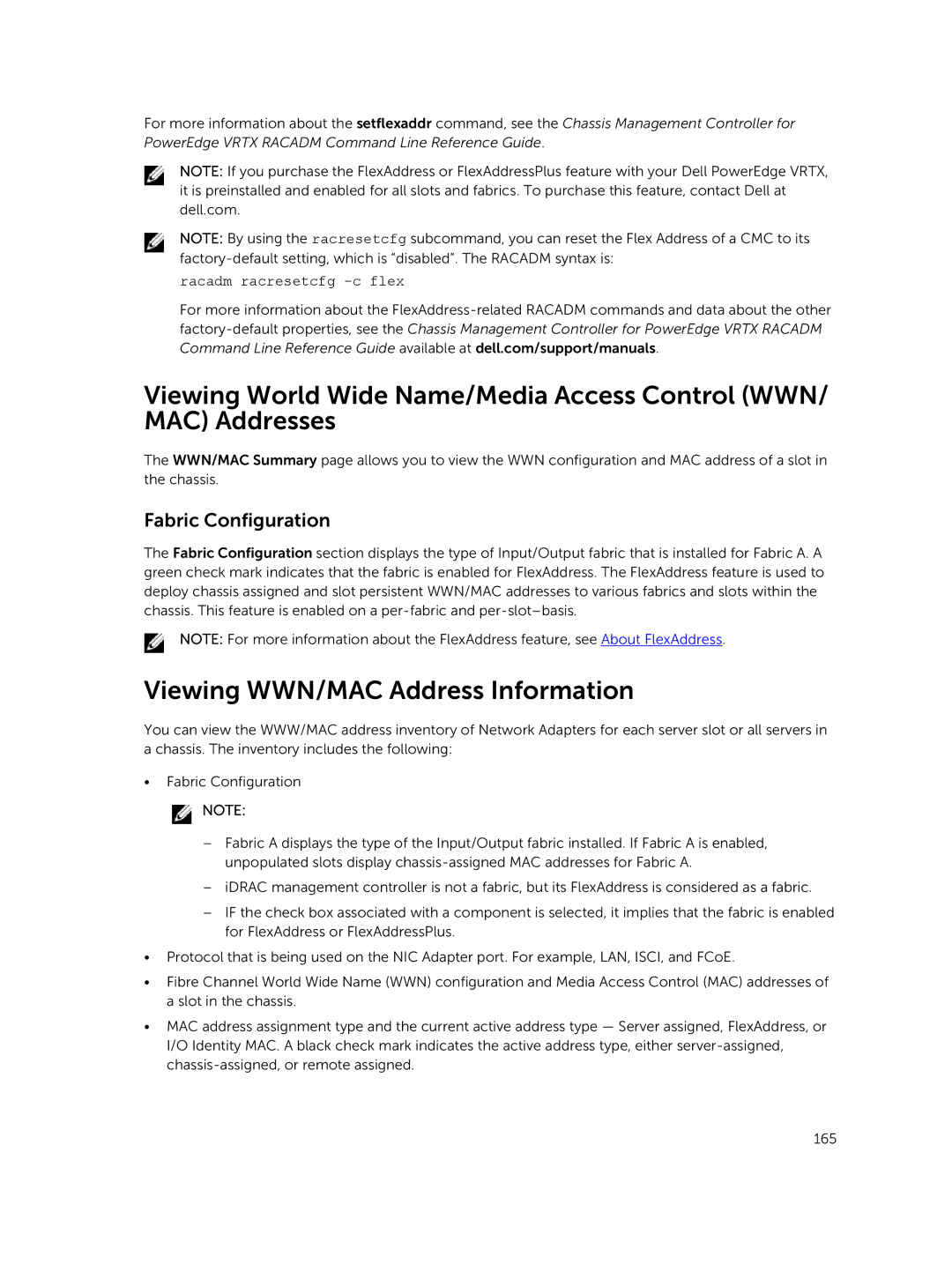 Dell 2 manual Viewing WWN/MAC Address Information, Fabric Configuration 