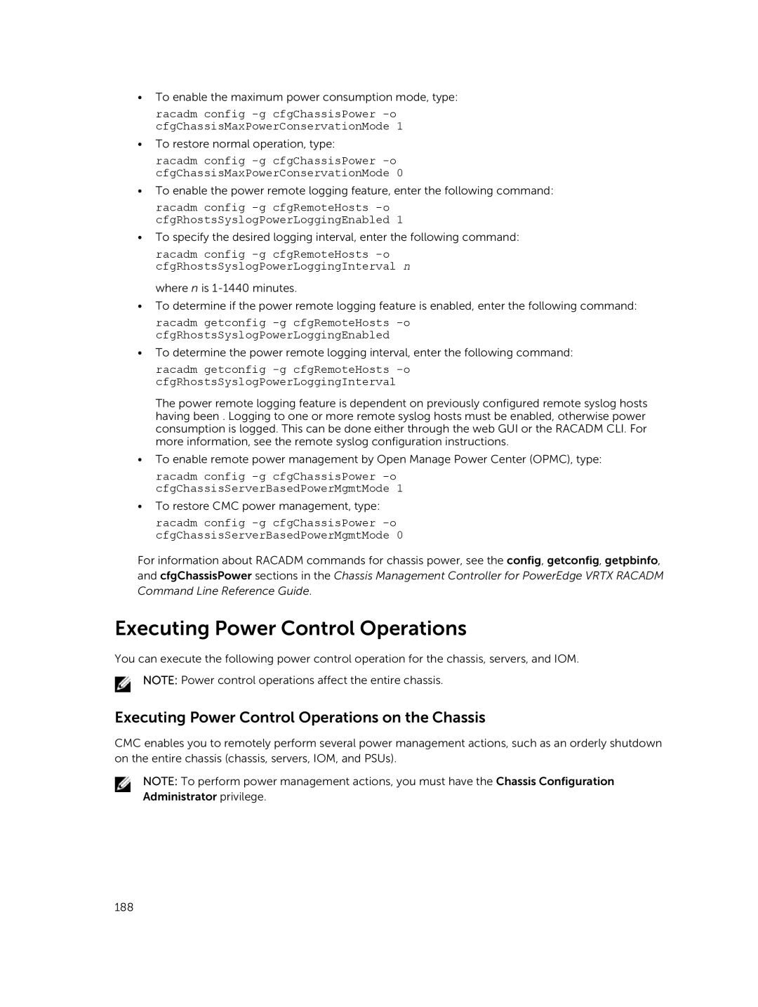 Dell 2 manual Executing Power Control Operations on the Chassis 