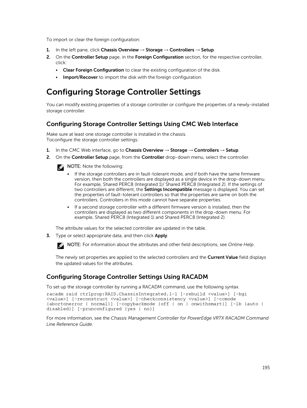 Dell 2 manual Configuring Storage Controller Settings Using Racadm 