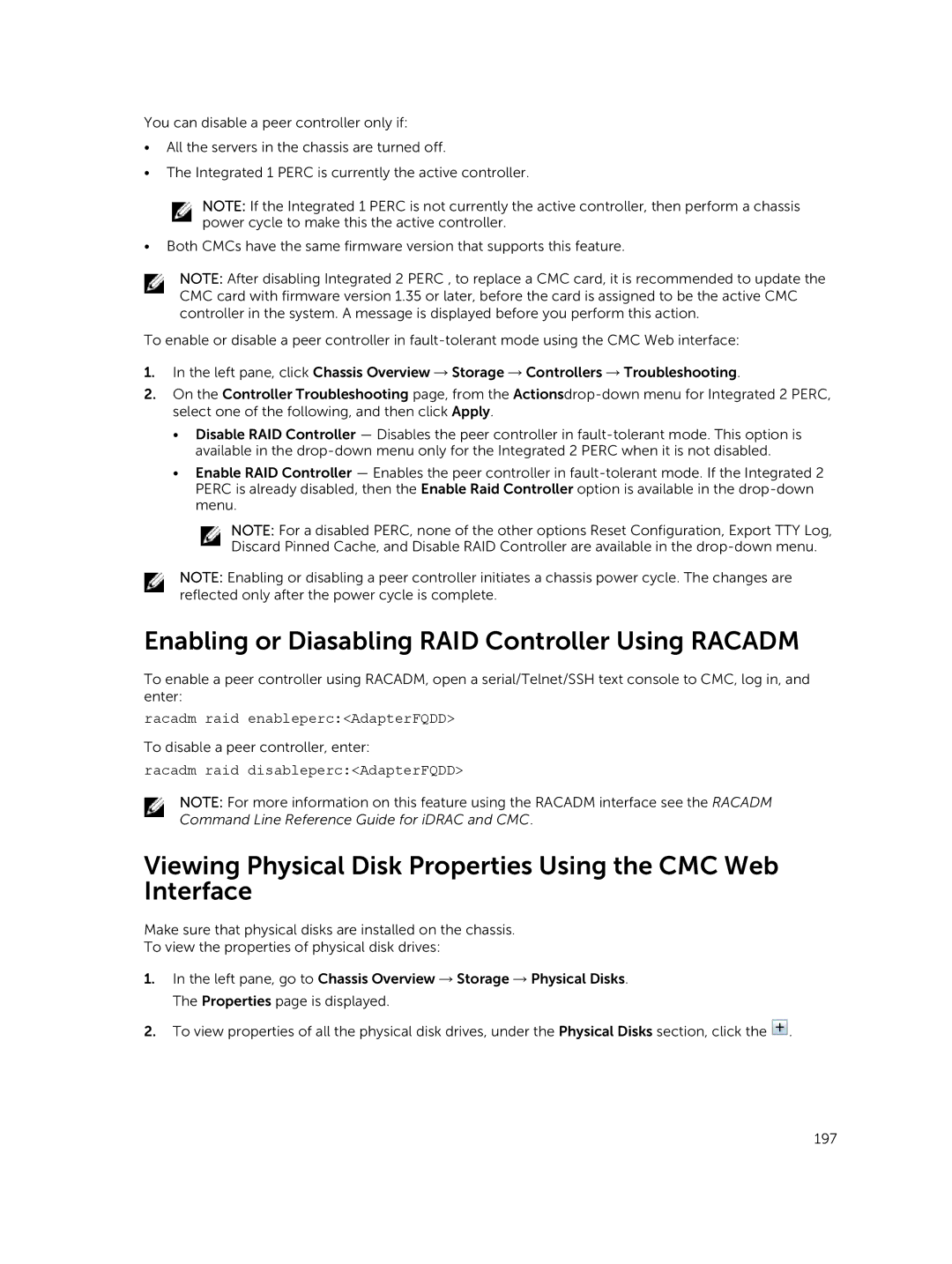 Dell 2 manual Enabling or Diasabling RAID Controller Using Racadm, Racadm raid enablepercAdapterFQDD 