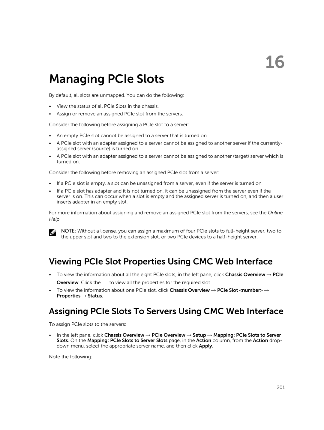 Dell 2 manual Managing PCIe Slots, Viewing PCIe Slot Properties Using CMC Web Interface 