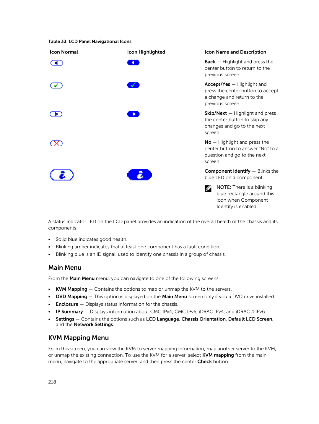 Dell 2 manual Main Menu, KVM Mapping Menu 