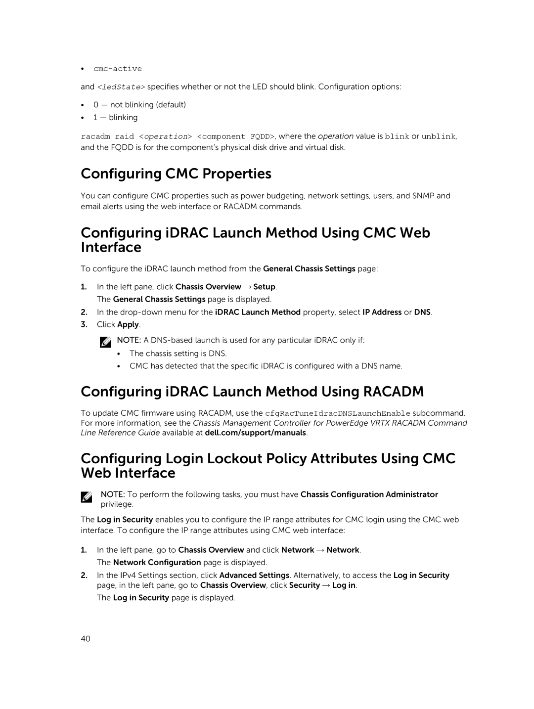 Dell 2 manual Configuring CMC Properties, Configuring iDRAC Launch Method Using CMC Web Interface, Cmc-active 