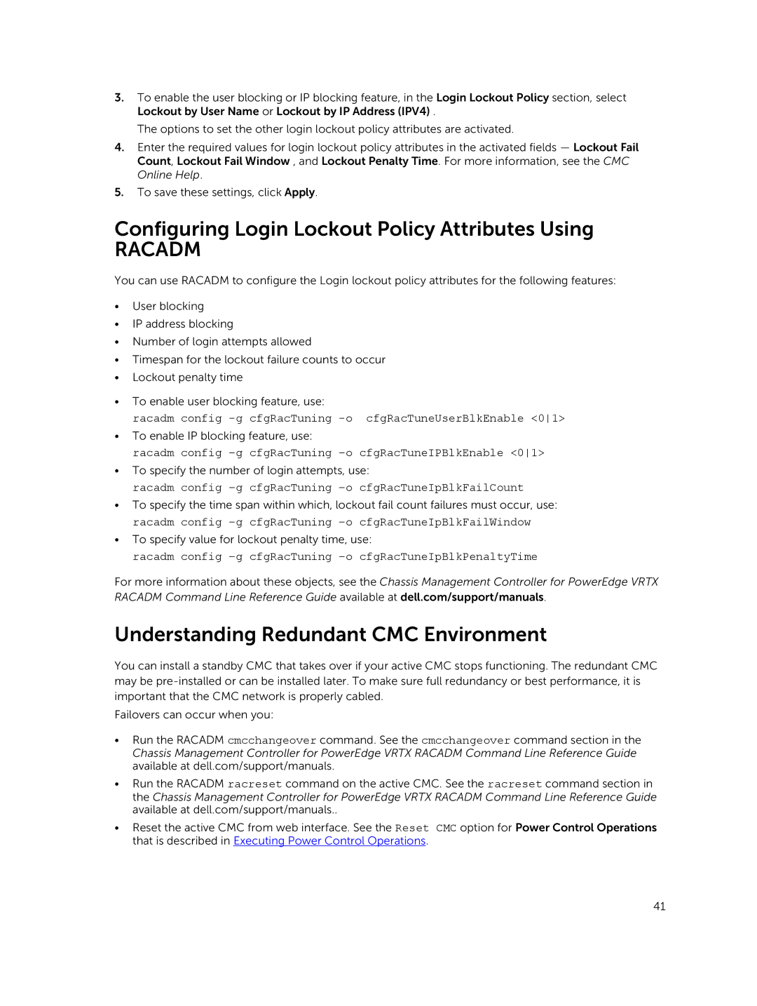 Dell 2 manual Configuring Login Lockout Policy Attributes Using, Understanding Redundant CMC Environment 