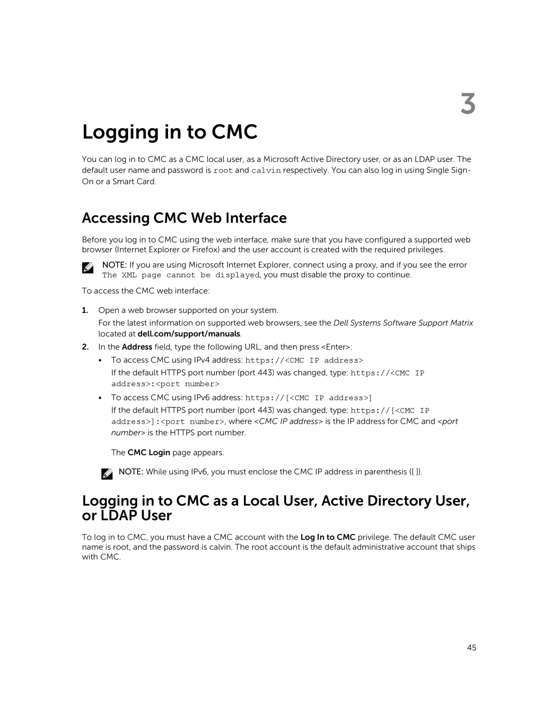 Dell 2 manual Logging in to CMC, Accessing CMC Web Interface 