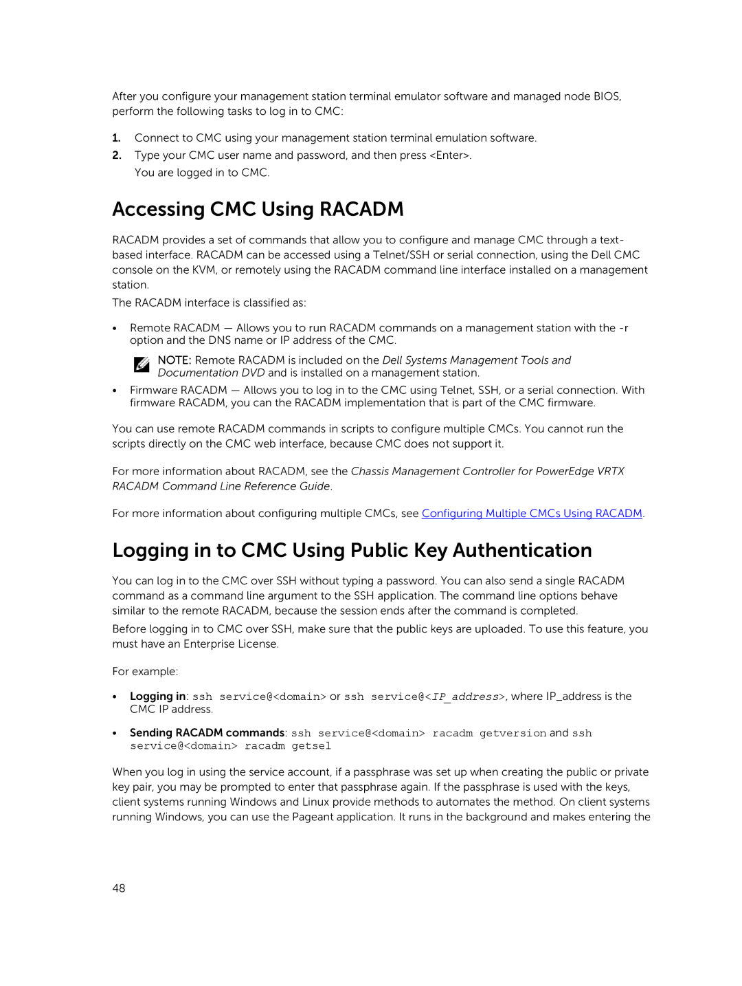 Dell 2 manual Accessing CMC Using Racadm, Logging in to CMC Using Public Key Authentication 