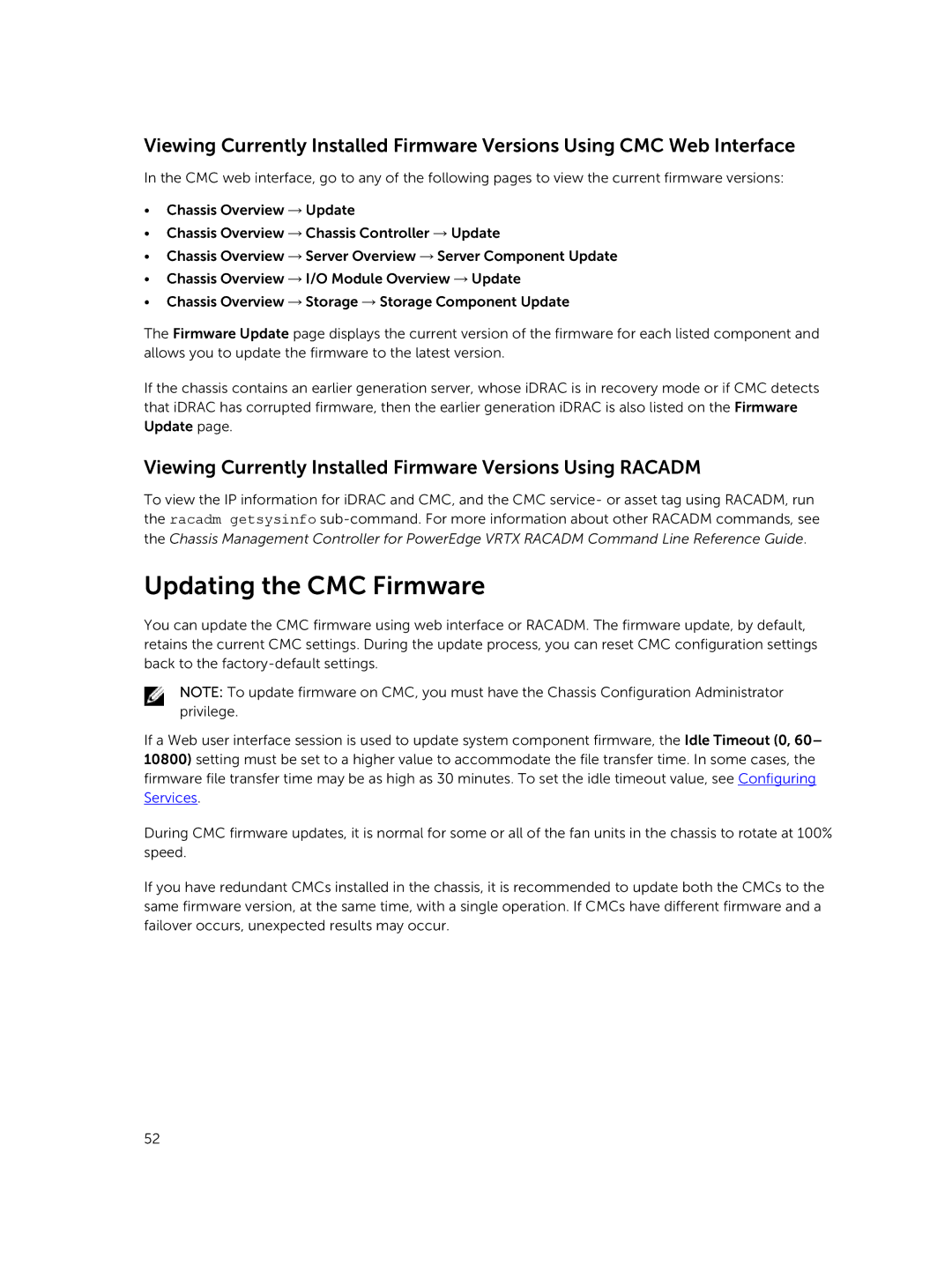 Dell 2 manual Updating the CMC Firmware, Viewing Currently Installed Firmware Versions Using Racadm 