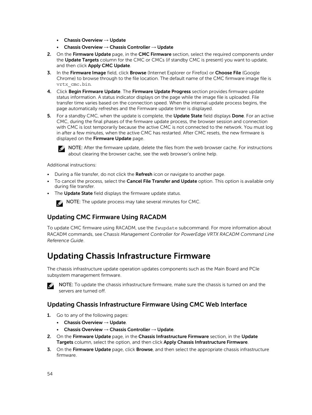 Dell 2 manual Updating Chassis Infrastructure Firmware, Updating CMC Firmware Using Racadm 