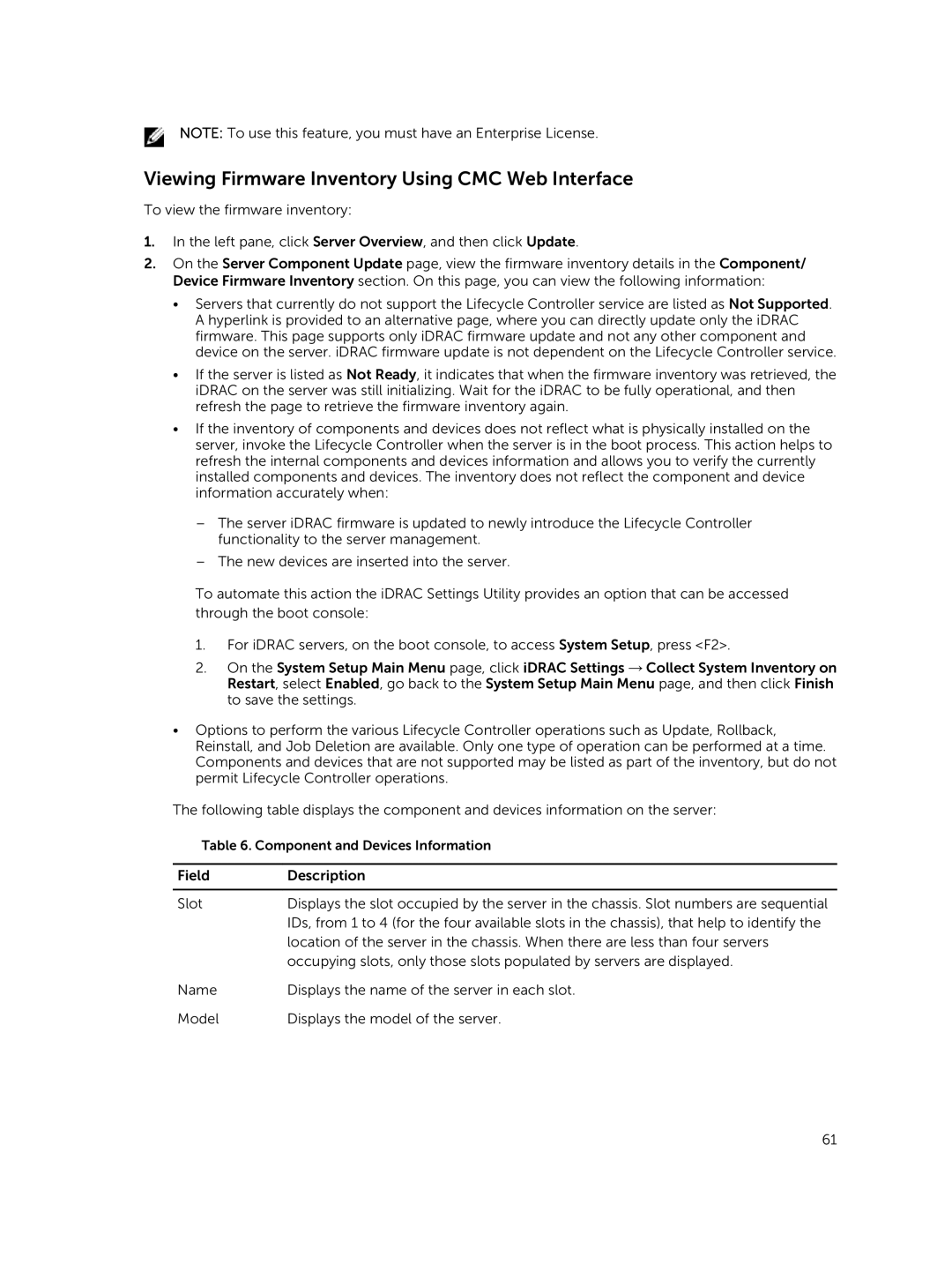 Dell 2 manual Viewing Firmware Inventory Using CMC Web Interface 