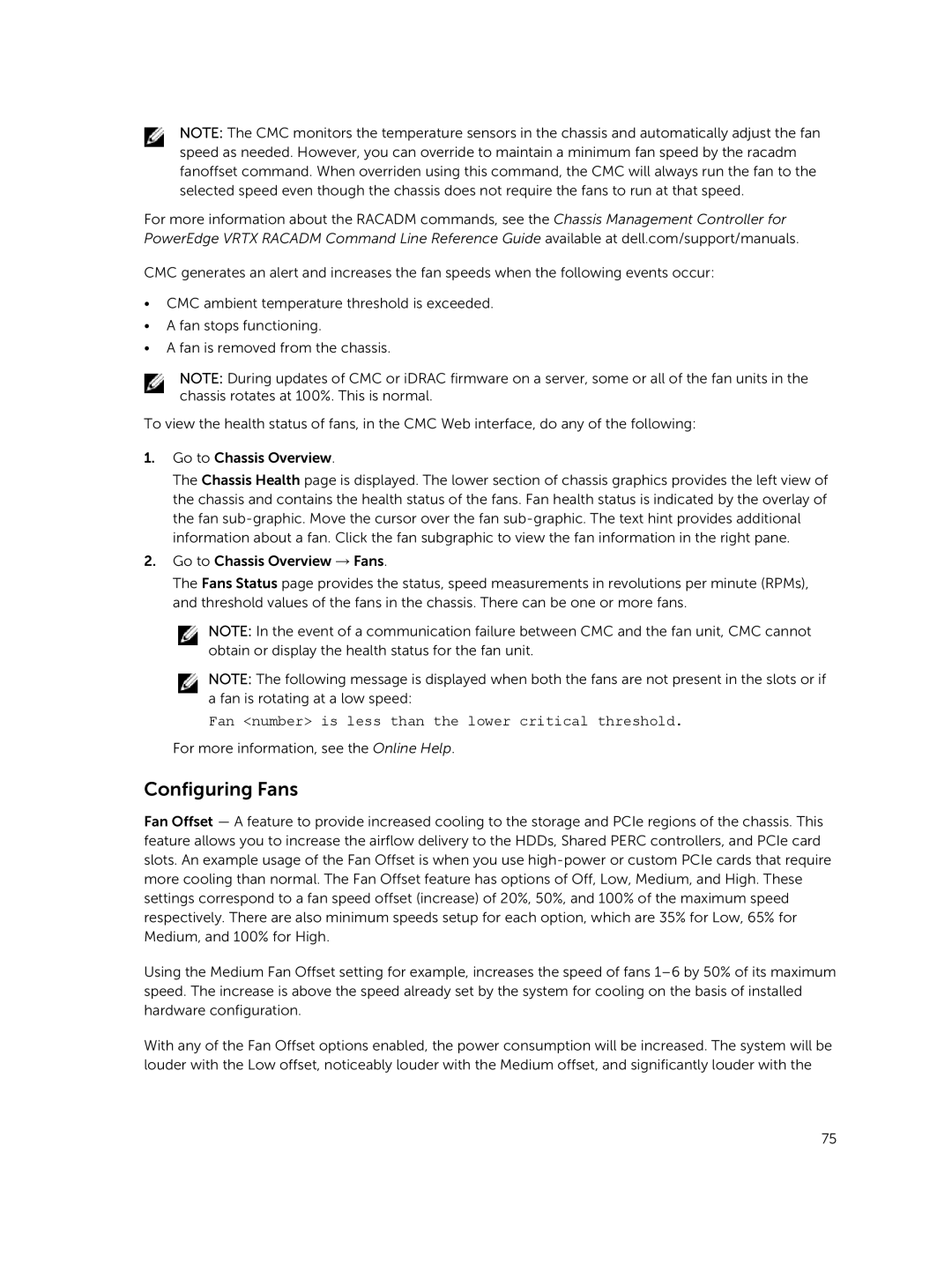 Dell 2 manual Configuring Fans, Fan number is less than the lower critical threshold 