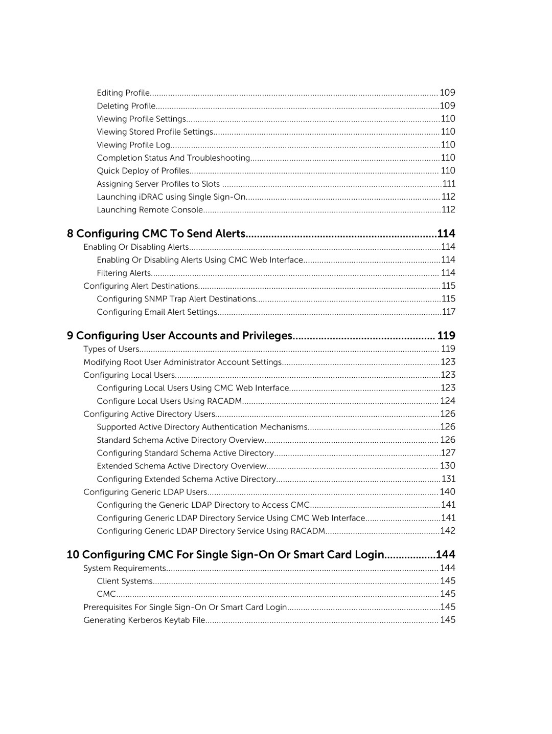 Dell 2 manual Configuring CMC To Send Alerts 114, Configuring User Accounts and Privileges 119 