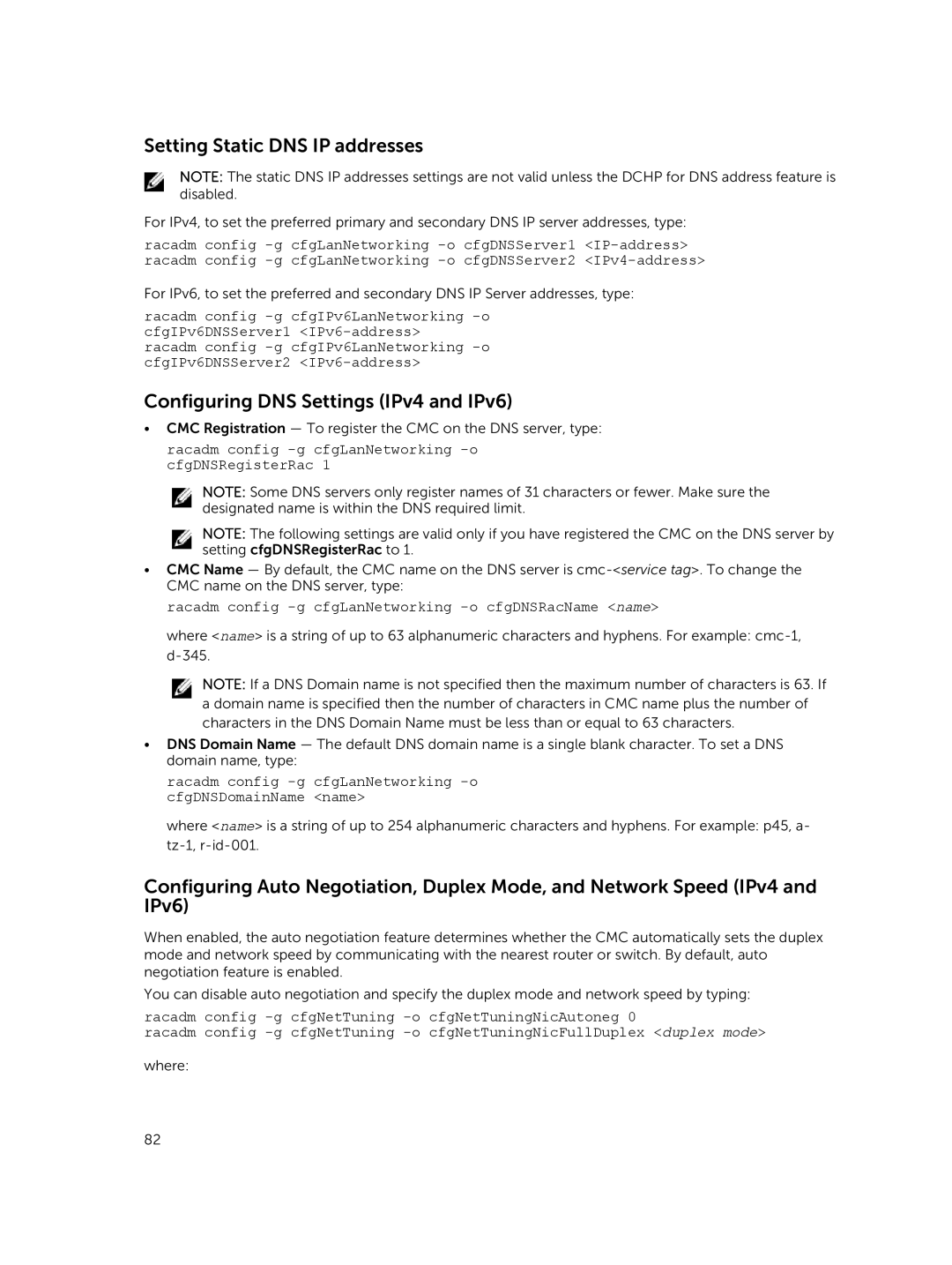 Dell 2 manual Setting Static DNS IP addresses, Configuring DNS Settings IPv4 and IPv6 