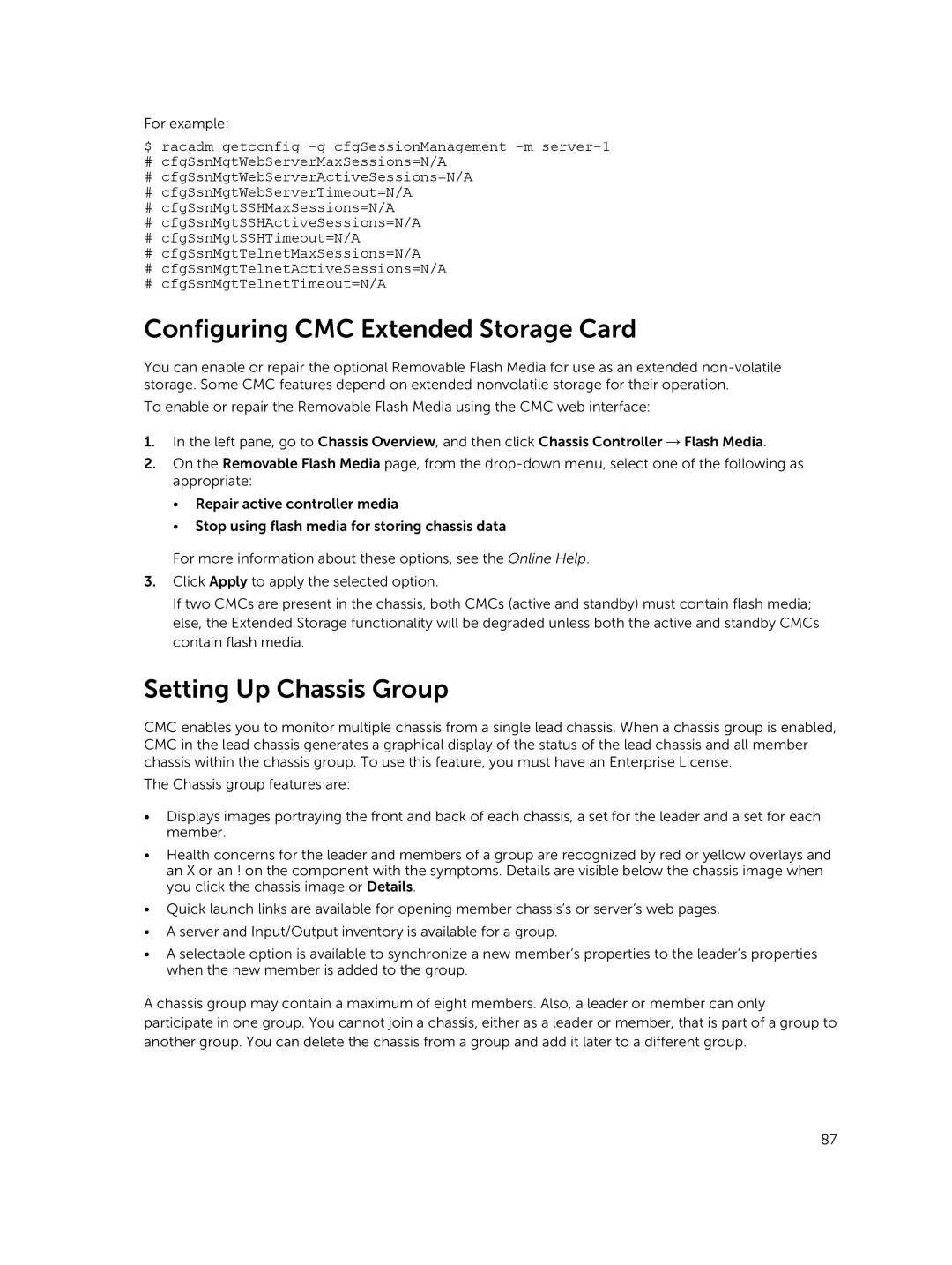 Dell 2 manual Configuring CMC Extended Storage Card, Setting Up Chassis Group 