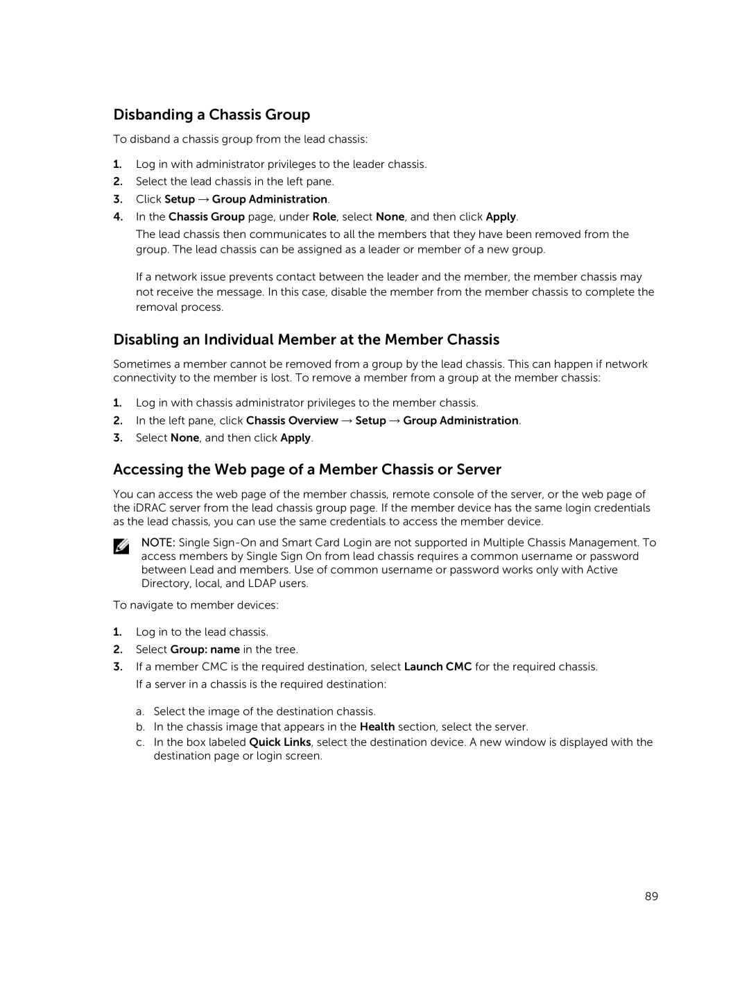 Dell 2 manual Disbanding a Chassis Group, Disabling an Individual Member at the Member Chassis 