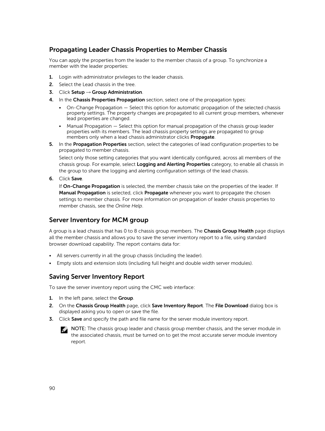 Dell 2 manual Propagating Leader Chassis Properties to Member Chassis, Server Inventory for MCM group 