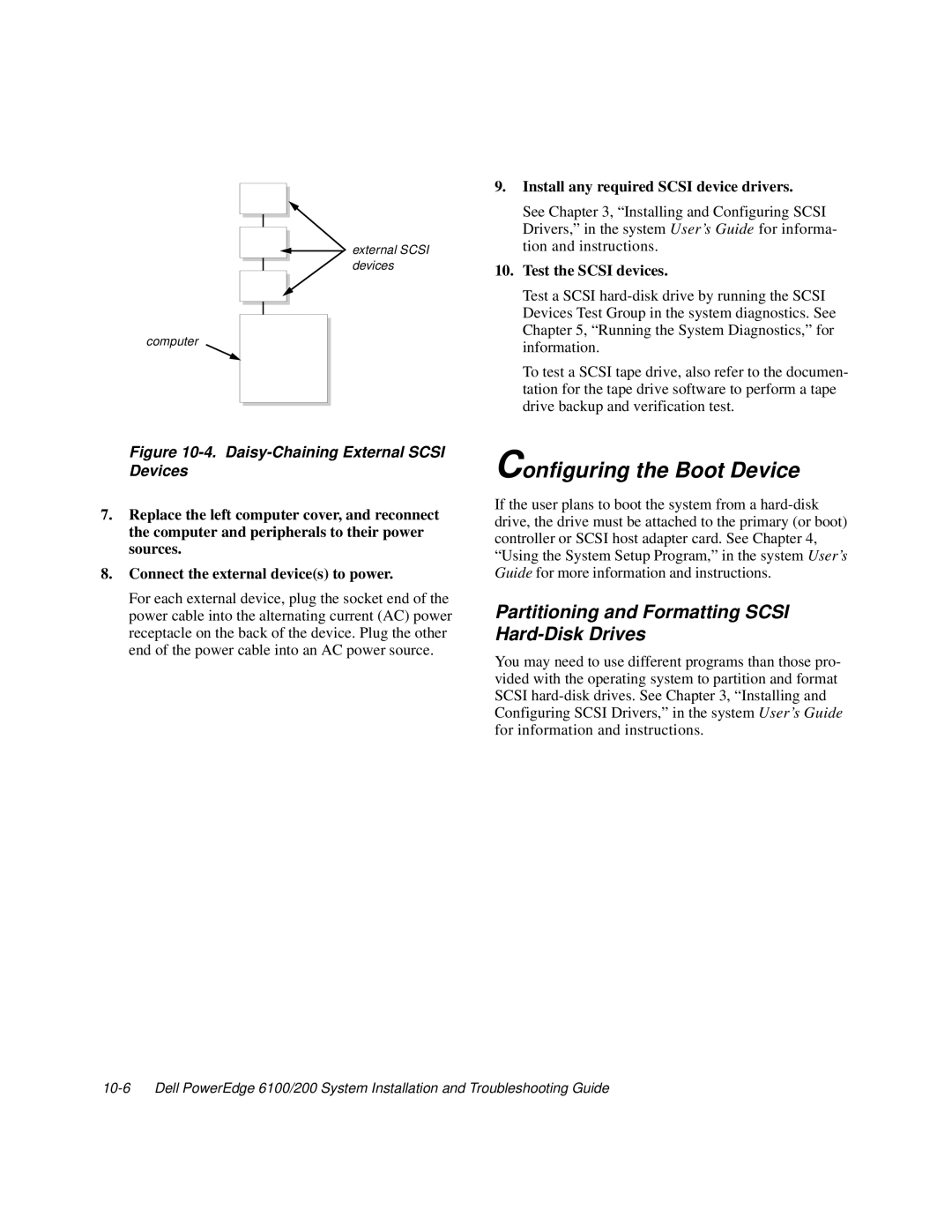 Dell 200, 6100 manual Configuring the Boot Device, Partitioning and Formatting Scsi Hard-Disk Drives 