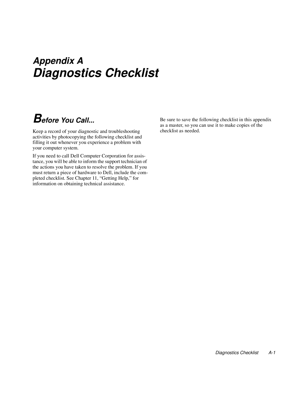 Dell 6100, 200 manual Diagnostics Checklist, Before You Call 