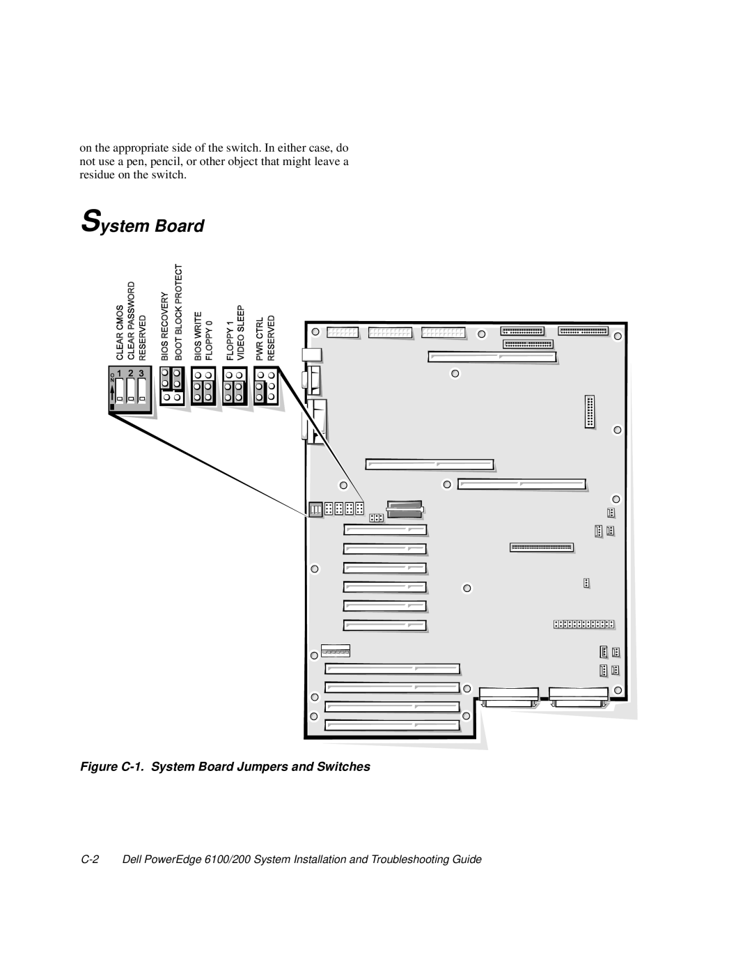 Dell 200, 6100 manual Figure C-1. System Board Jumpers and Switches 