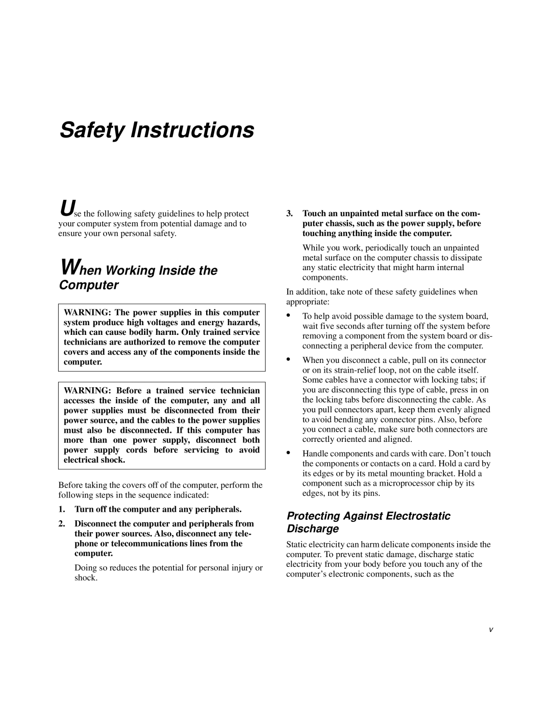 Dell 6100, 200 manual Safety Instructions, When Working Inside the Computer, Protecting Against Electrostatic Discharge 