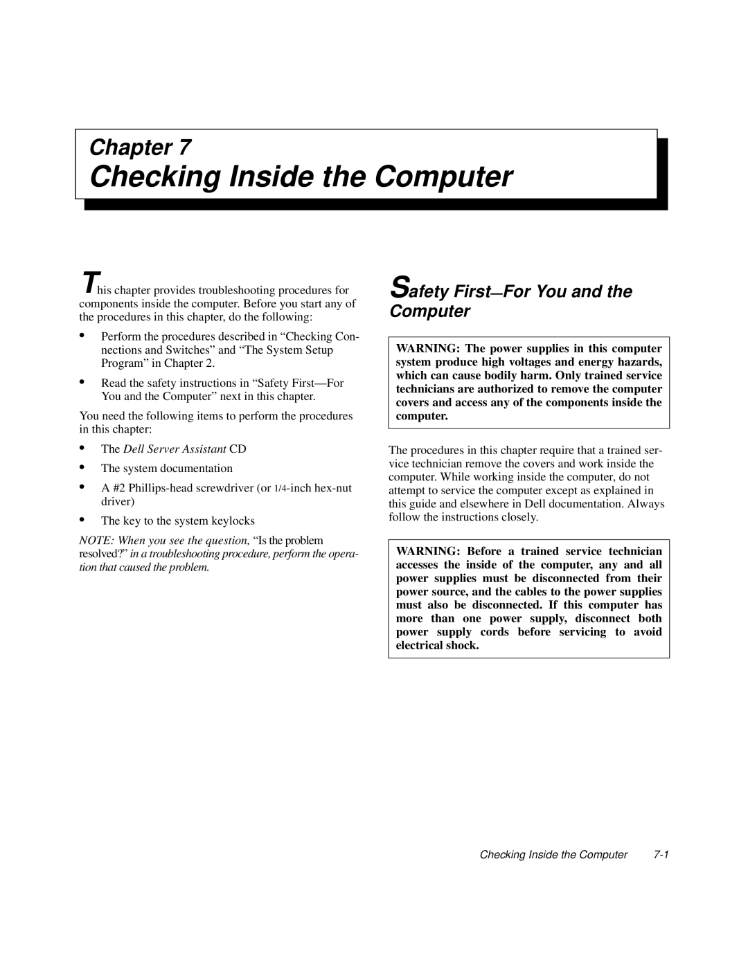 Dell 6100, 200 manual Checking Inside the Computer, Safety First- For You and the Computer 