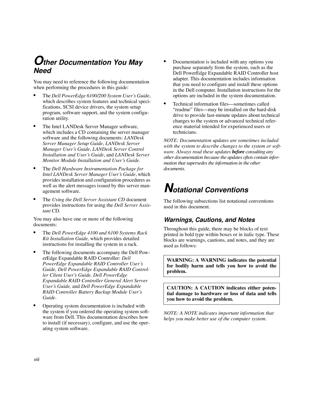 Dell 200, 6100 manual Other Documentation You May Need, Notational Conventions 