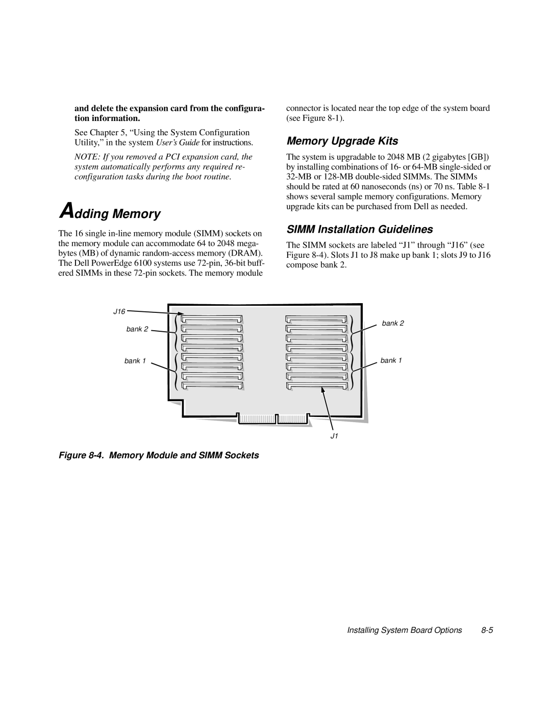 Dell 6100, 200 manual Adding Memory, Memory Upgrade Kits, Simm Installation Guidelines 