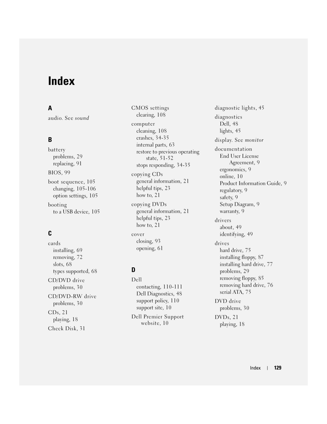 Dell 200 owner manual 129, Index 