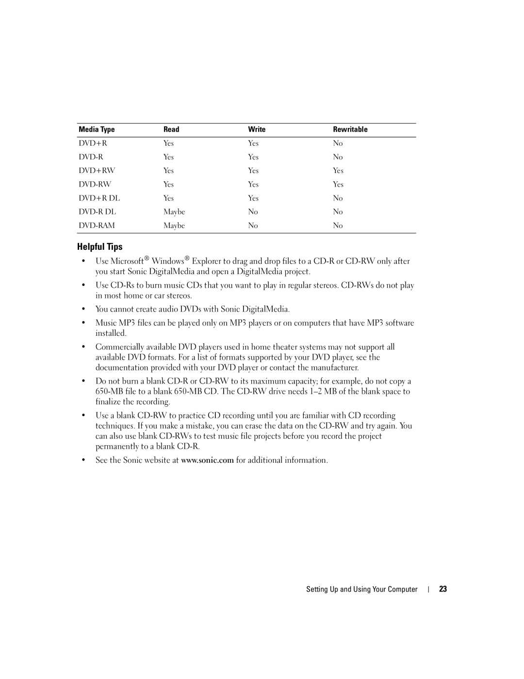 Dell 200 owner manual Helpful Tips 