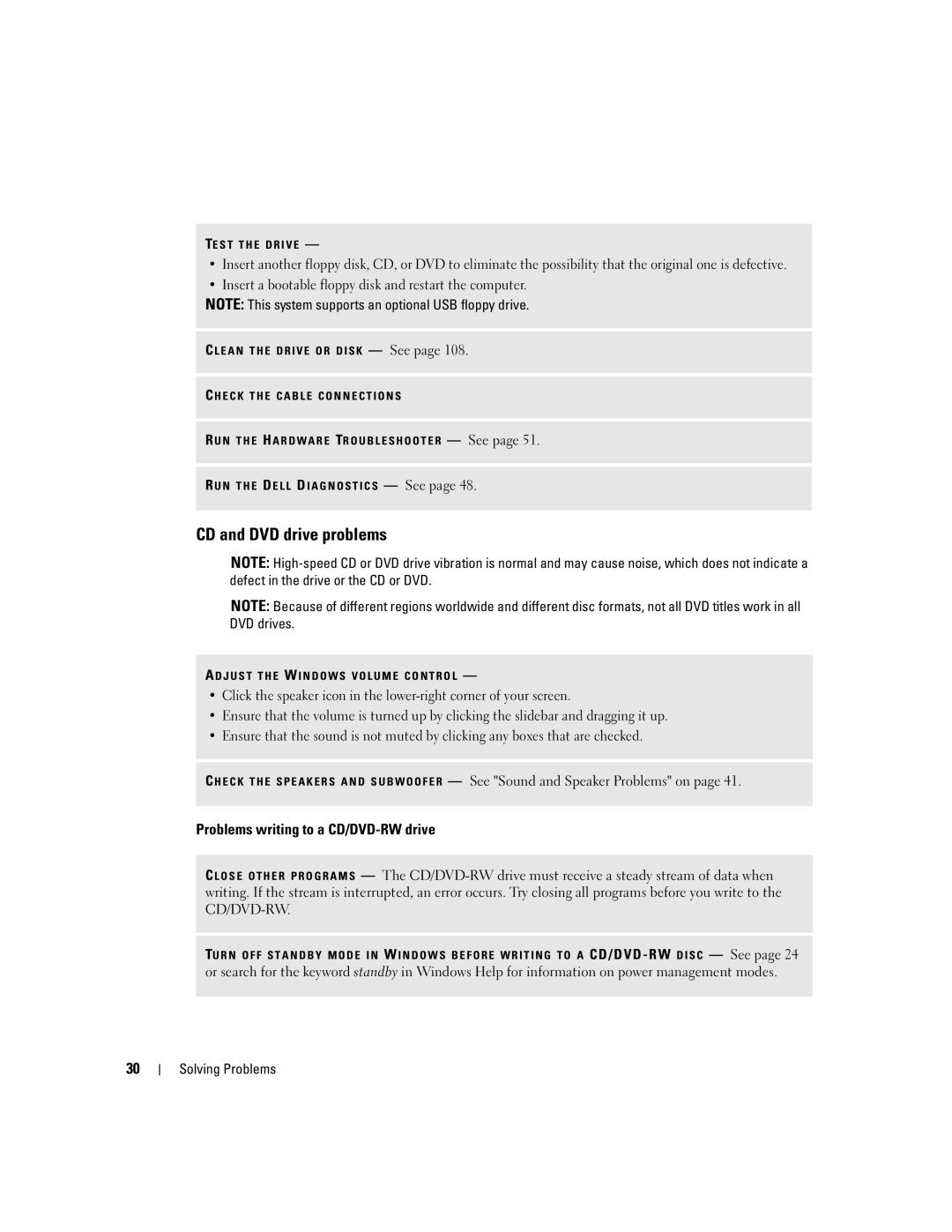 Dell 200 owner manual CD and DVD drive problems, Problems writing to a CD/DVD-RW drive 