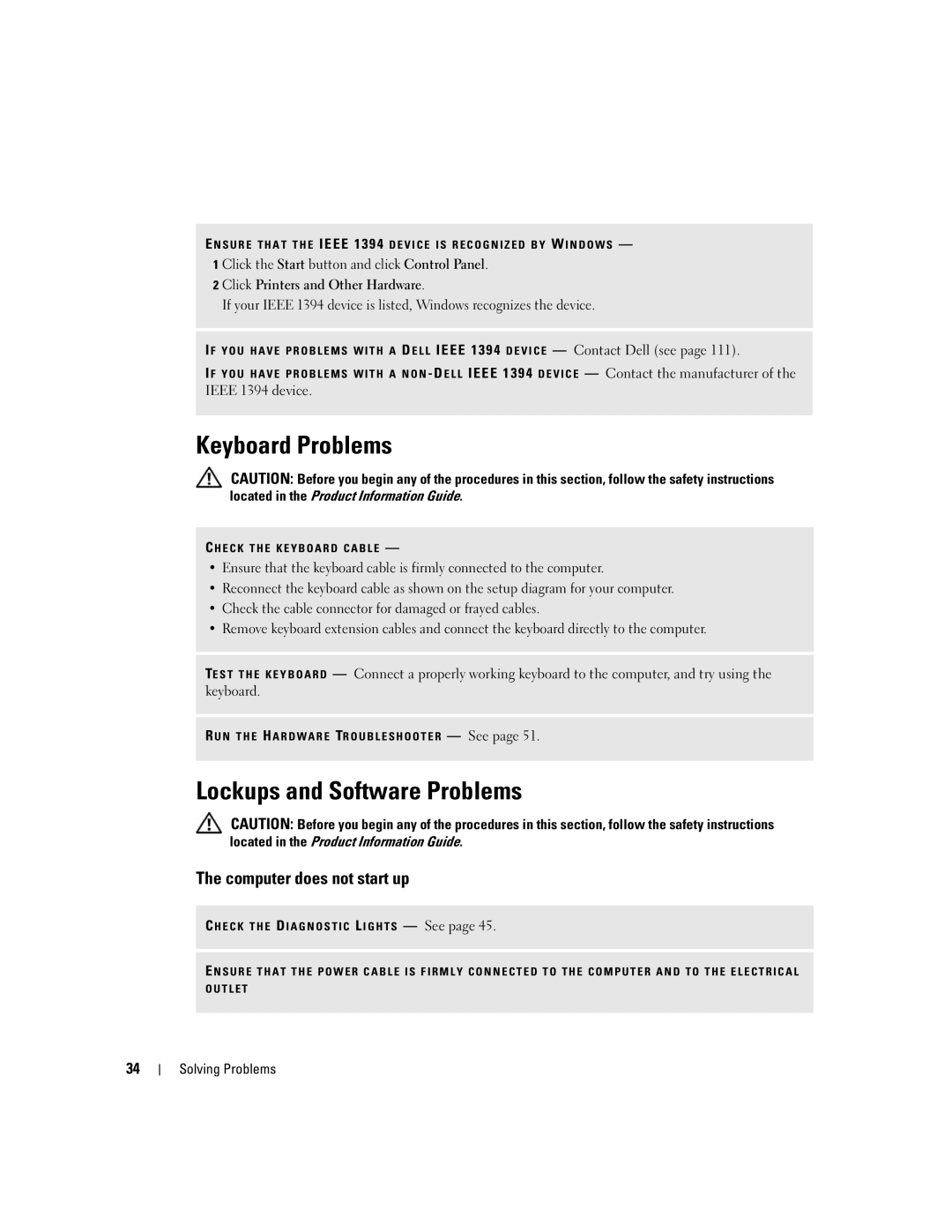 Dell 200 owner manual Keyboard Problems, Lockups and Software Problems, Computer does not start up 