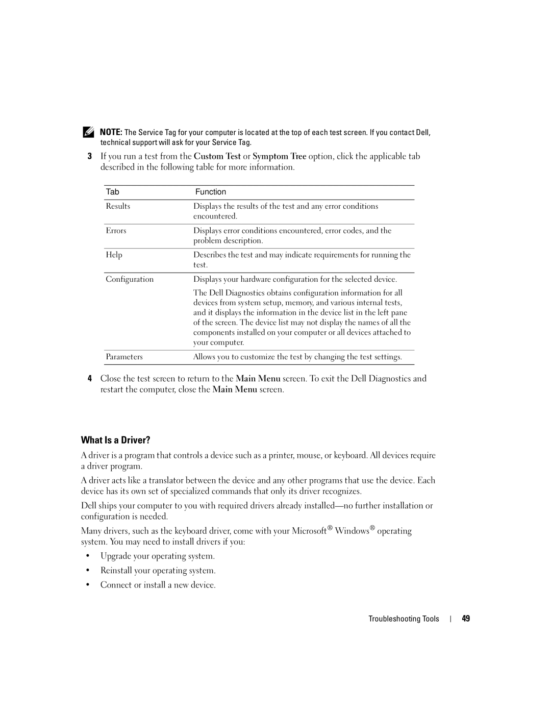 Dell 200 owner manual Drivers, What Is a Driver?, Tab Function 