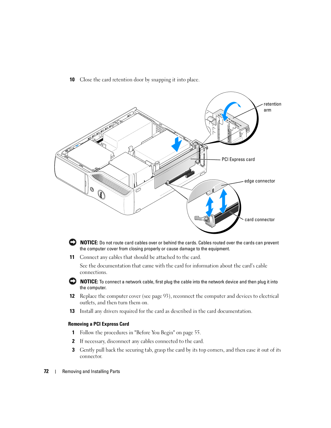 Dell 200 owner manual Removing a PCI Express Card, Retention arm PCI Express card Edge connector Card connector 