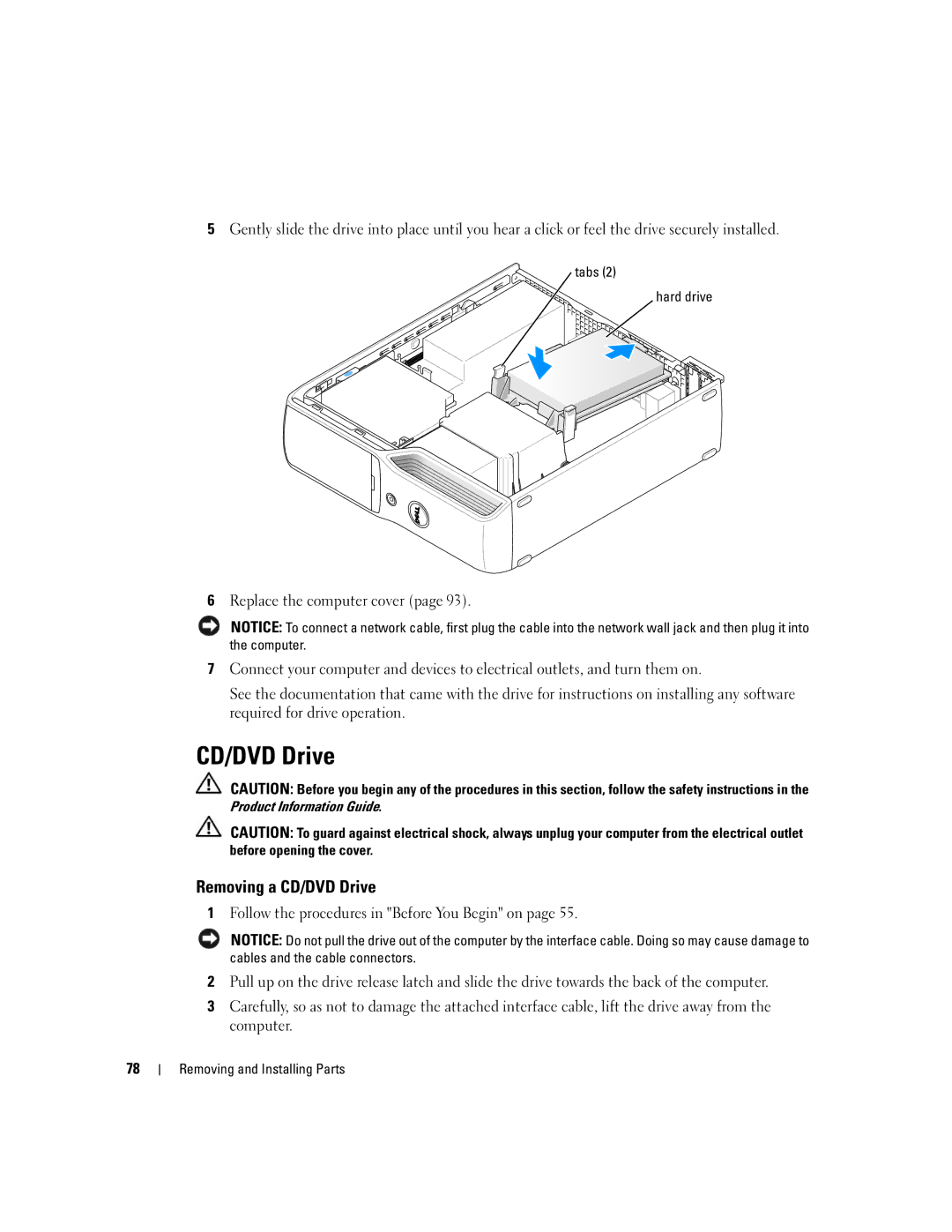 Dell 200 owner manual Removing a CD/DVD Drive 