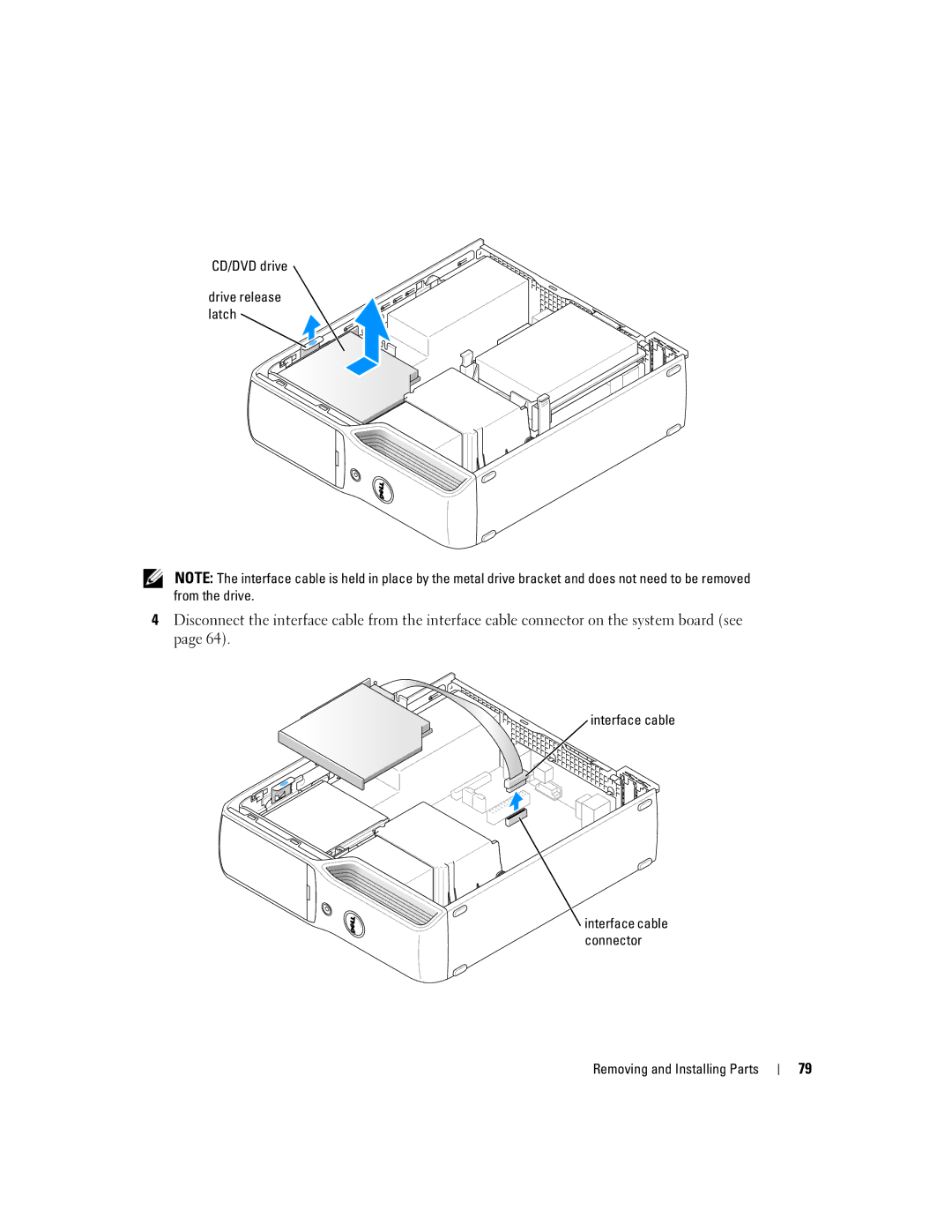 Dell 200 owner manual CD/DVD drive Drive release latch, Interface cable 