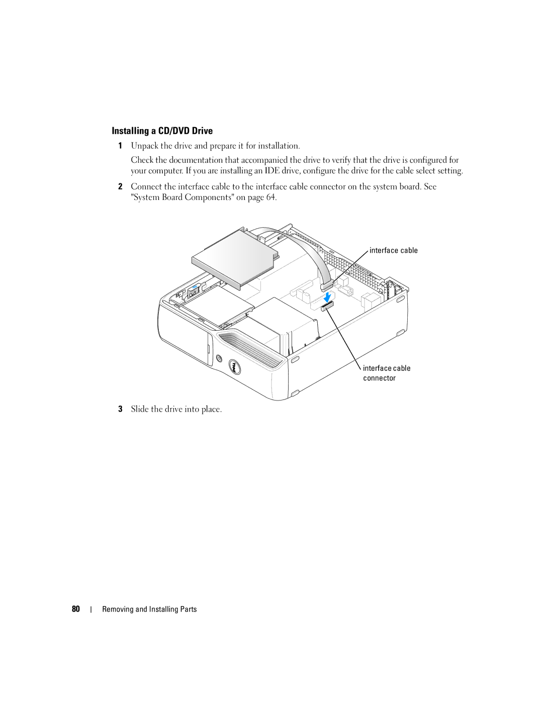 Dell 200 owner manual Installing a CD/DVD Drive, Unpack the drive and prepare it for installation 