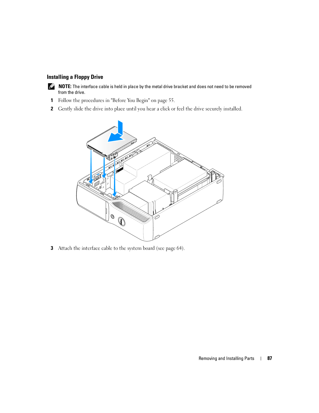 Dell 200 owner manual Installing a Floppy Drive 