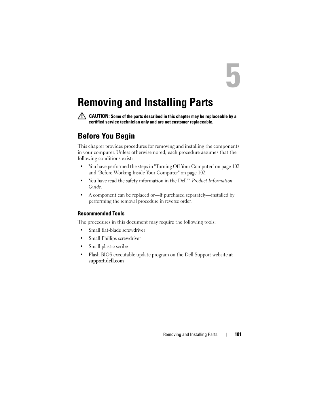 Dell 200 owner manual Before You Begin, Recommended Tools, Removing and Installing Parts 