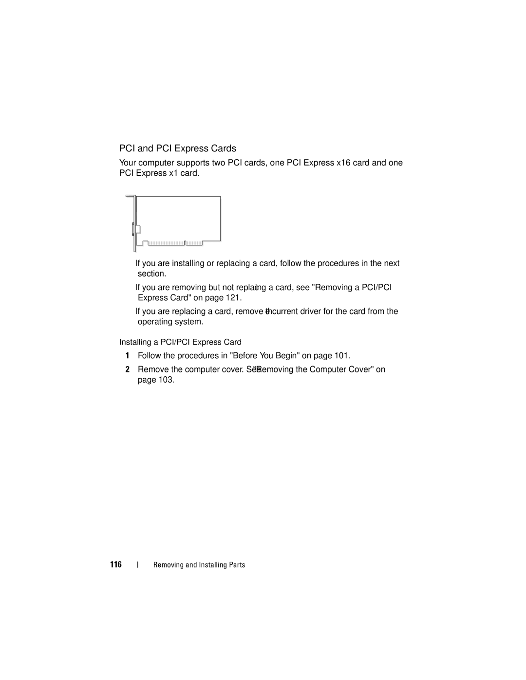 Dell 200 owner manual PCI and PCI Express Cards 