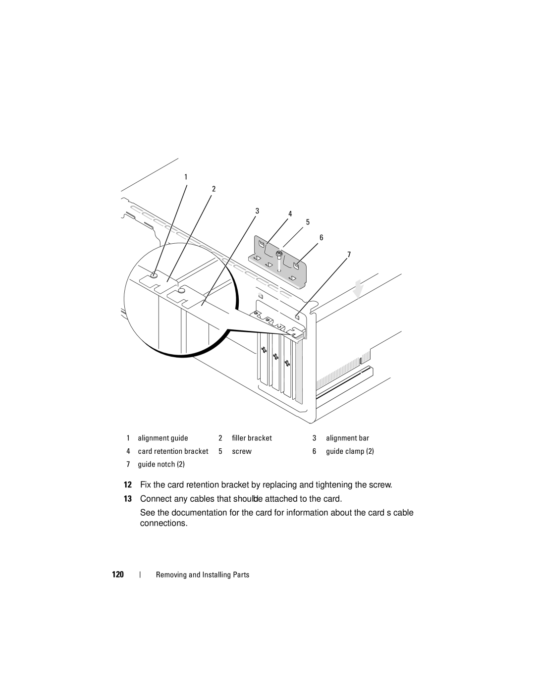 Dell 200 owner manual Alignment guide Filler bracket, Screw, Guide notch 