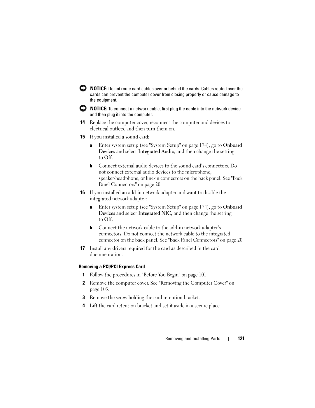 Dell 200 owner manual To Off, 121 