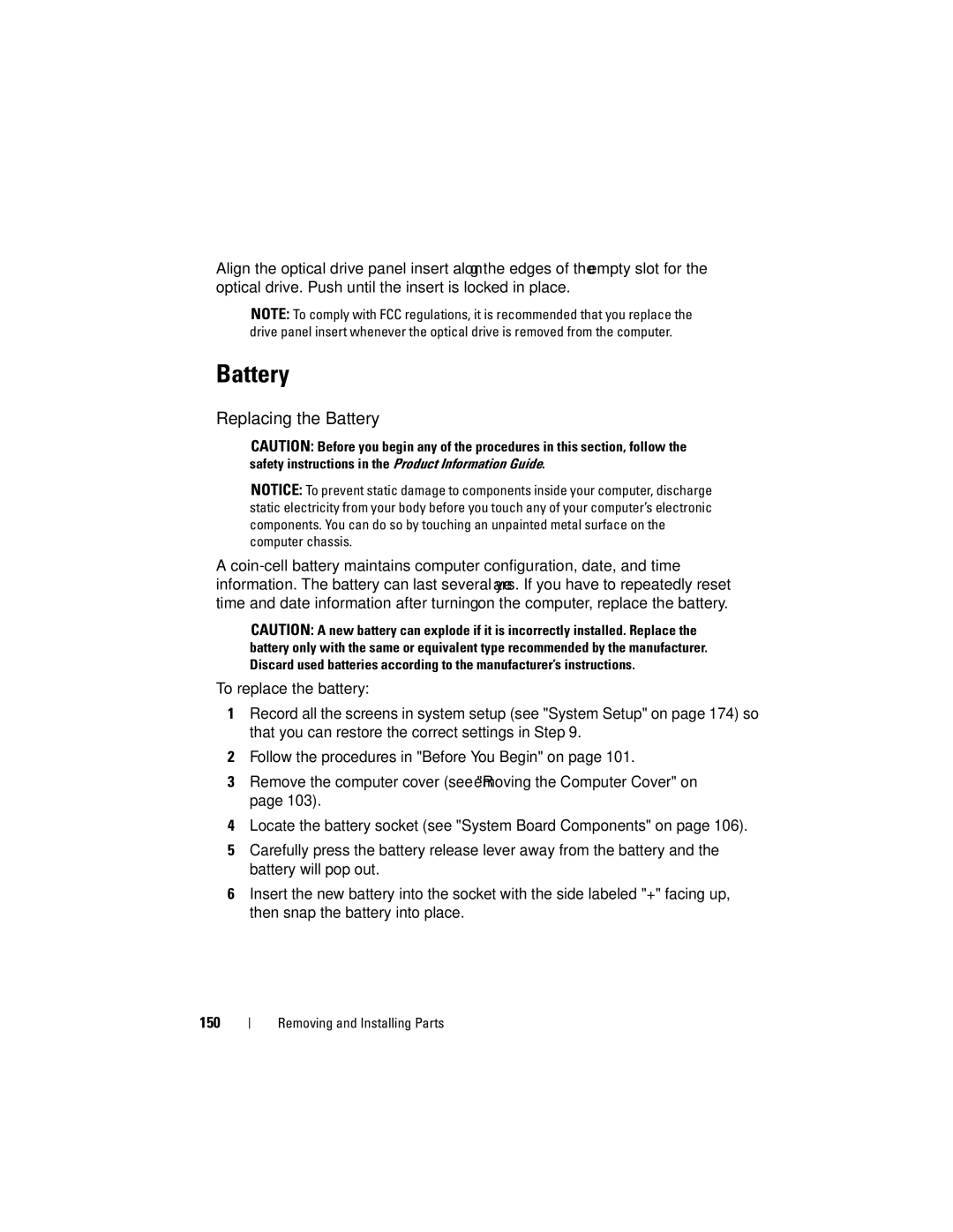 Dell 200 owner manual Replacing the Battery 