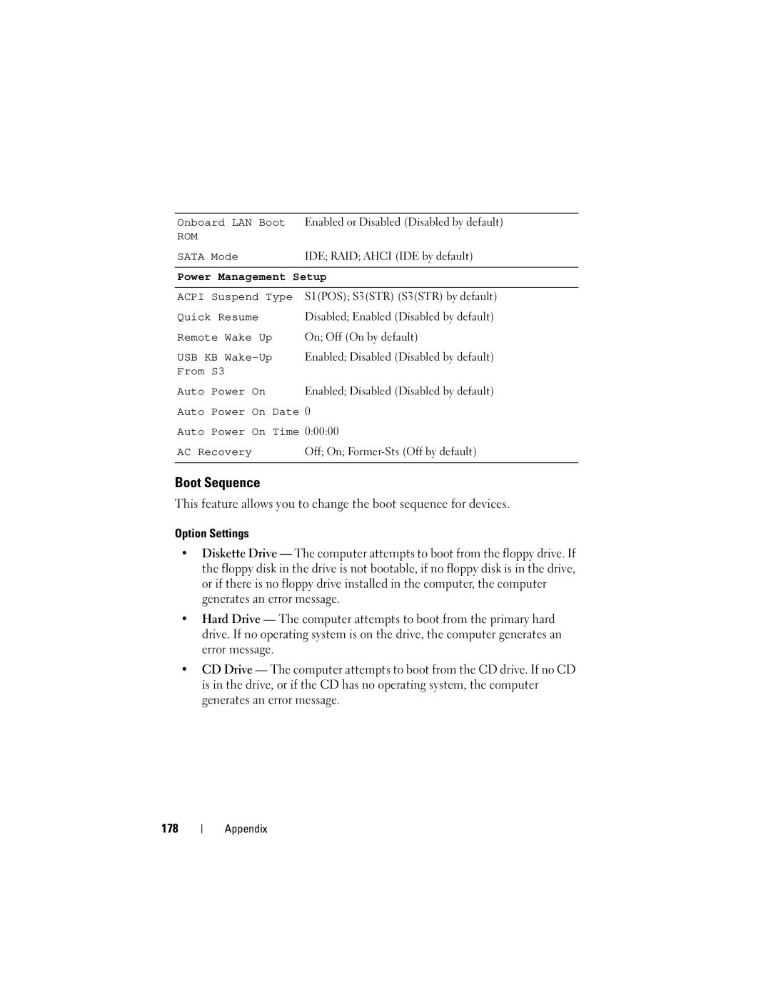 Dell 200 owner manual Boot Sequence 