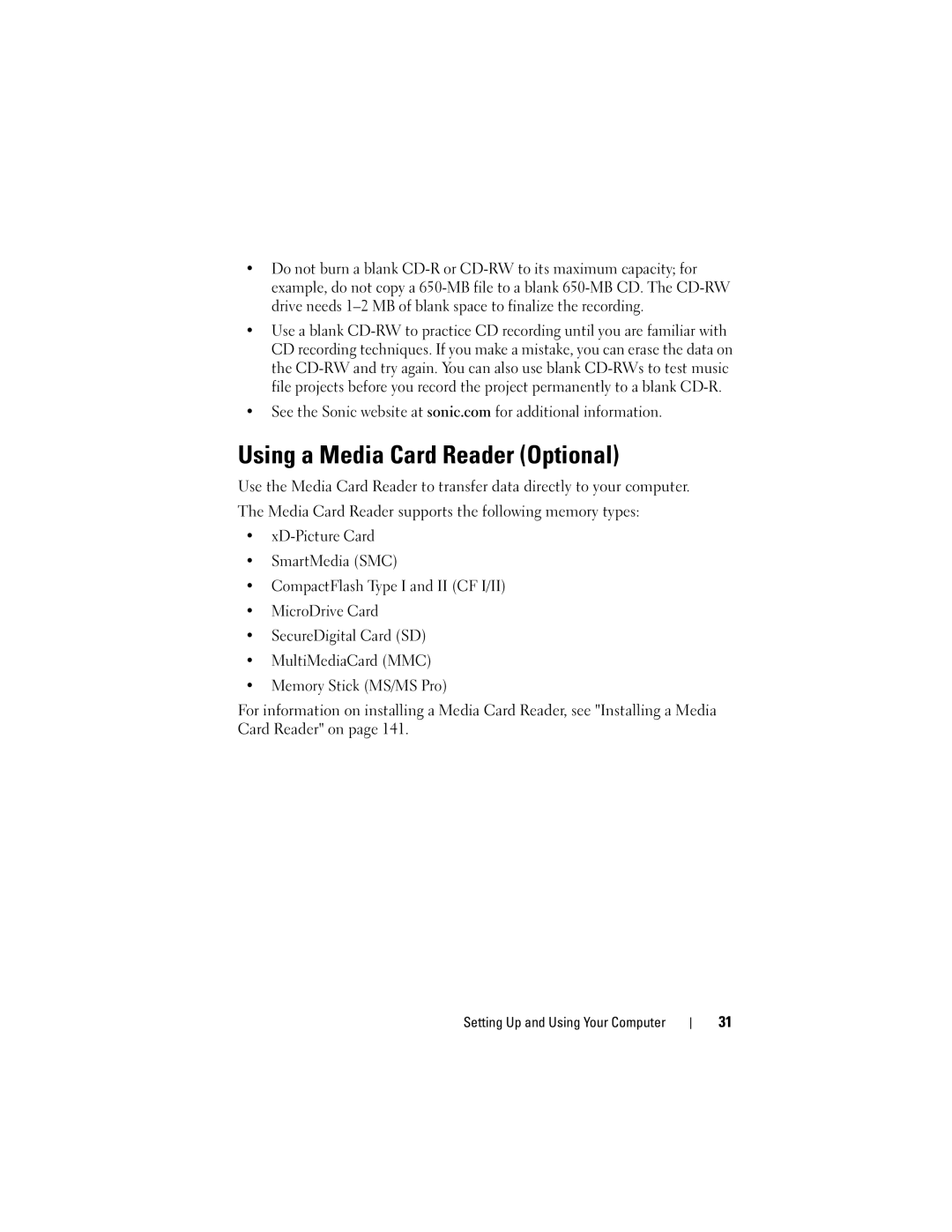 Dell 200 owner manual Using a Media Card Reader Optional 