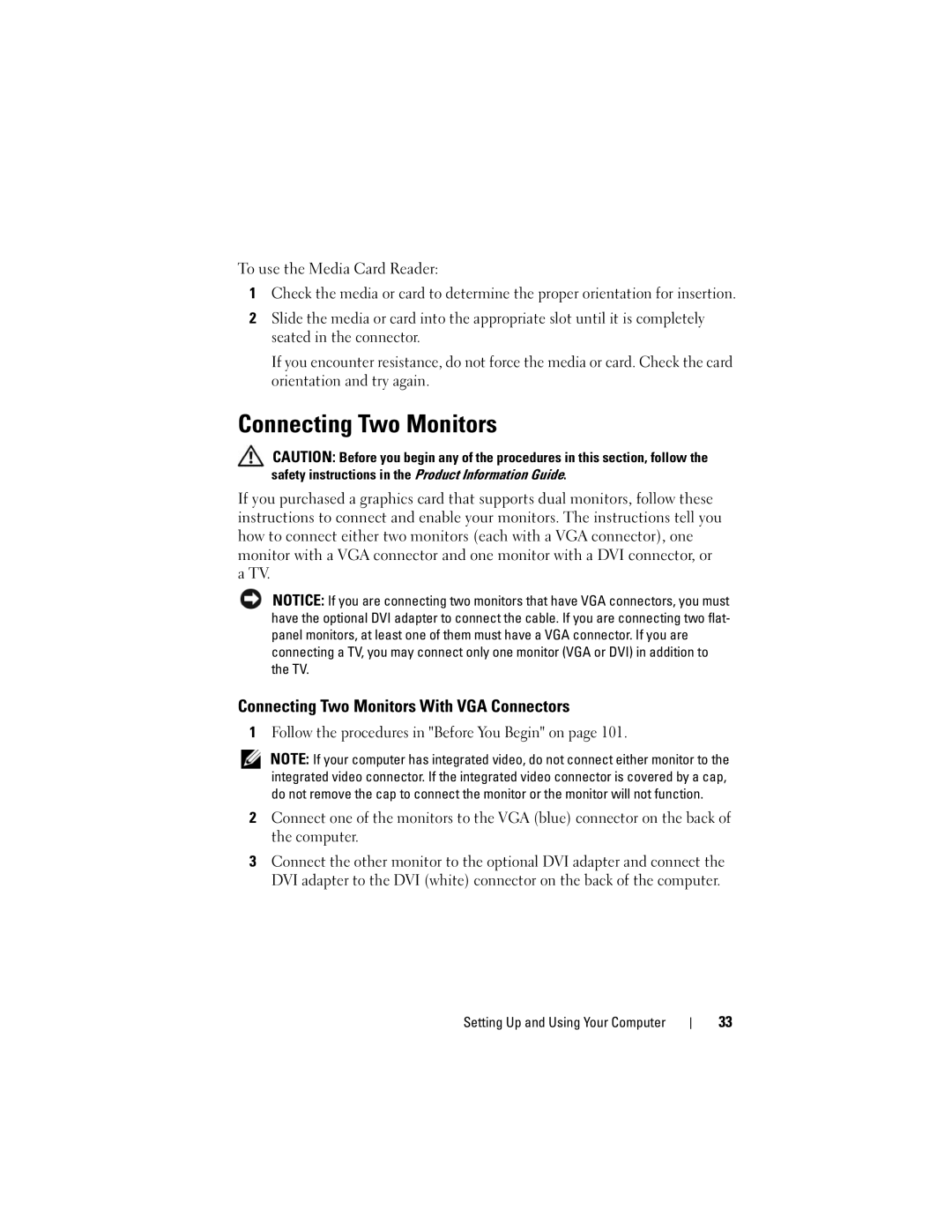 Dell 200 owner manual Connecting Two Monitors With VGA Connectors 