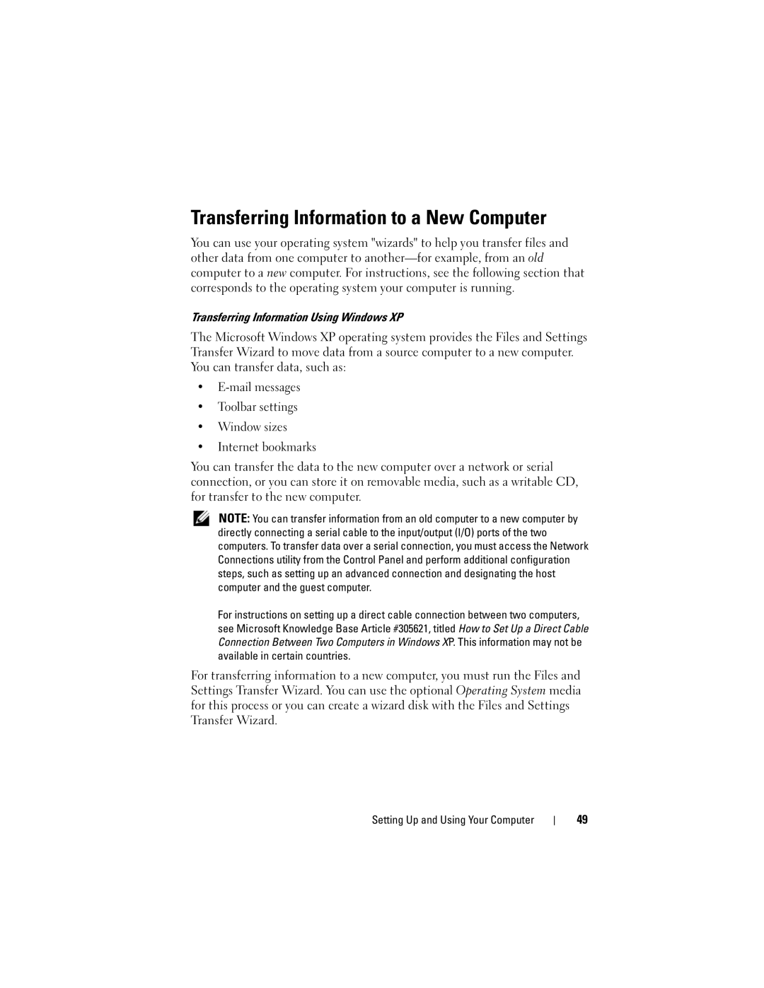 Dell 200 owner manual Transferring Information to a New Computer 