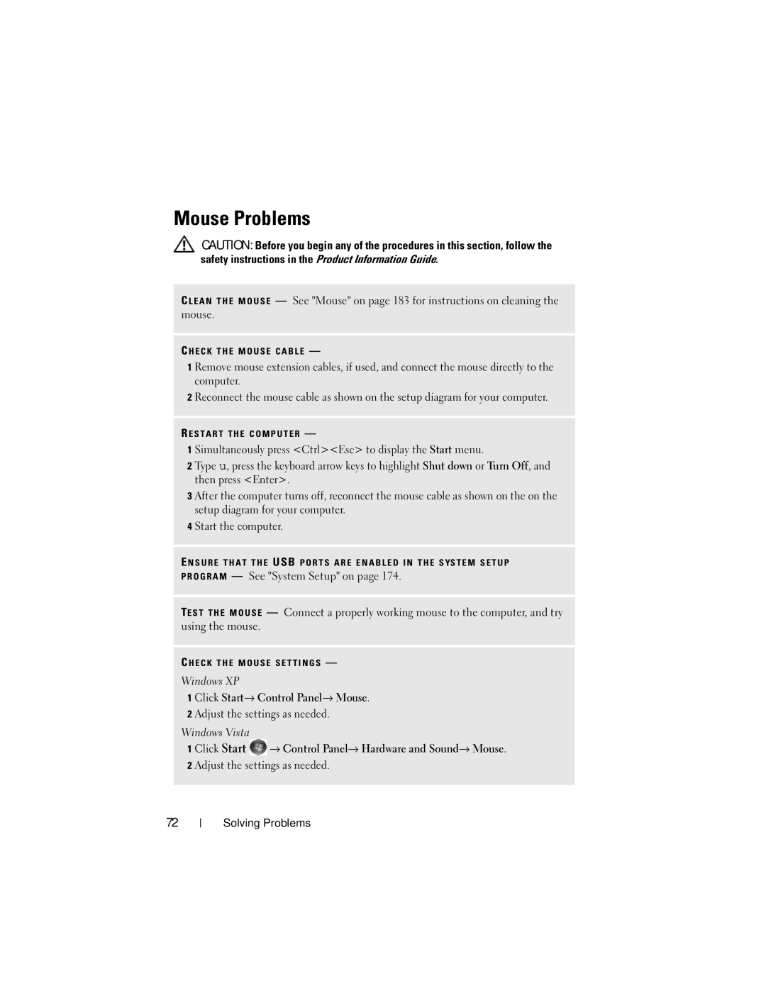 Dell 200 owner manual Mouse Problems 