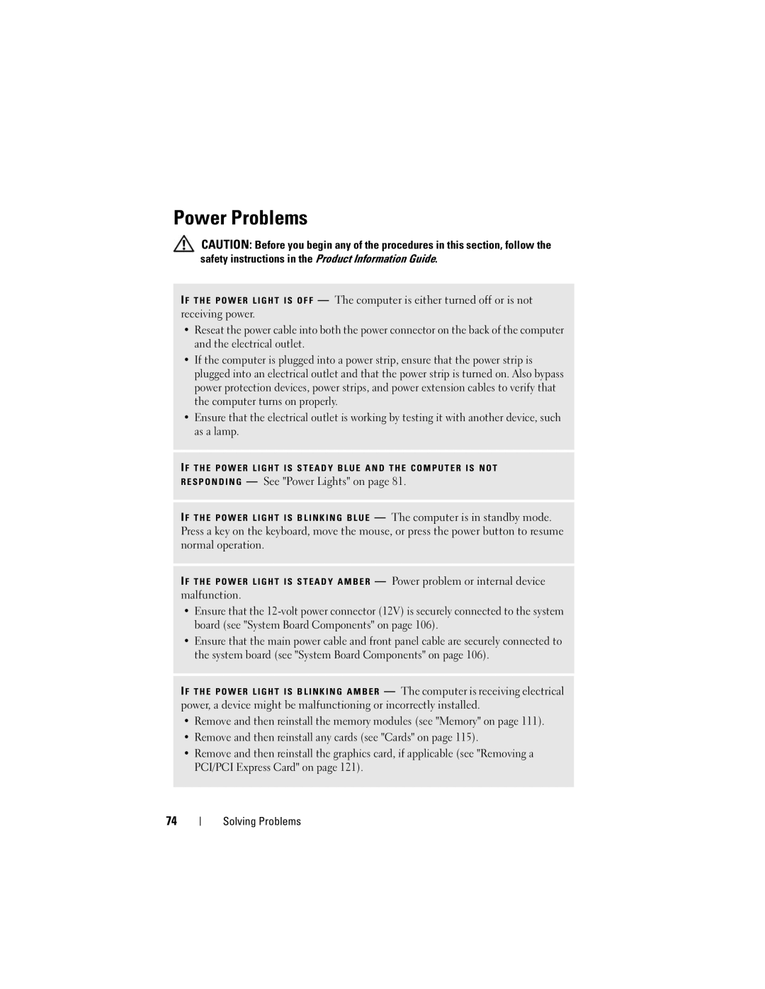 Dell 200 owner manual Power Problems 