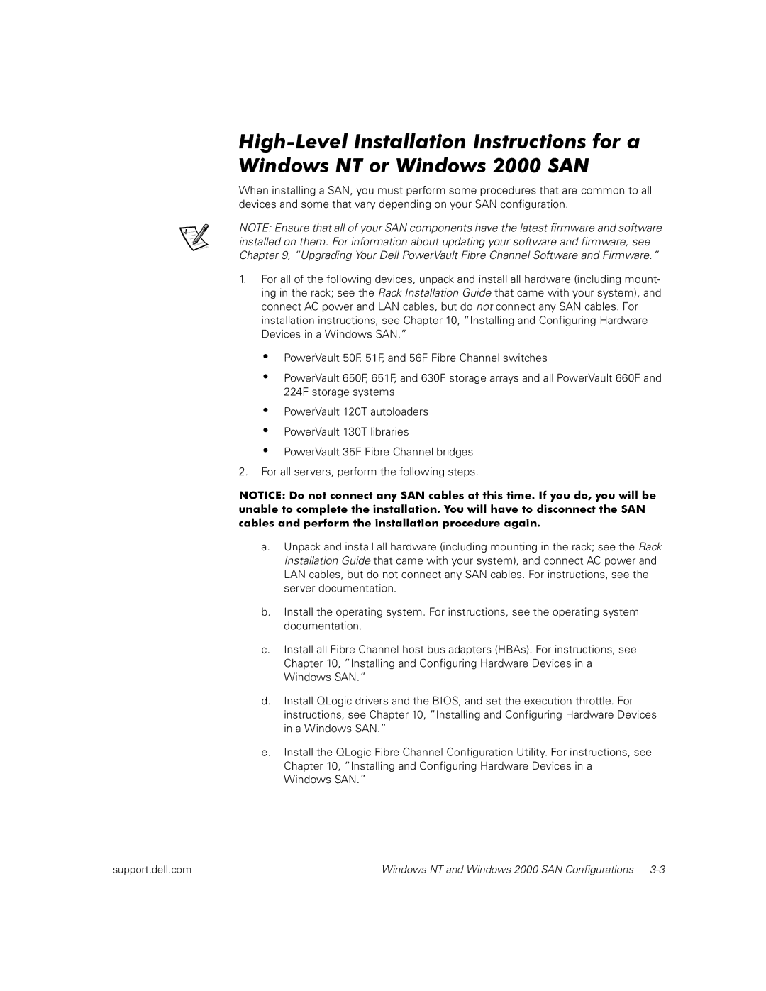 Dell installation instructions Windows NT and Windows 2000 SAN Configurations 