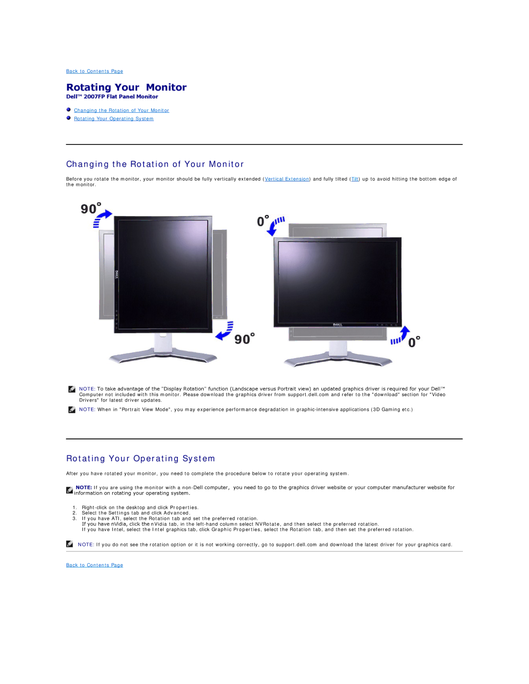 Dell 320-4687, 2007FP appendix Rotating Your Monitor, Changing the Rotation of Your Monitor, Rotating Your Operating System 